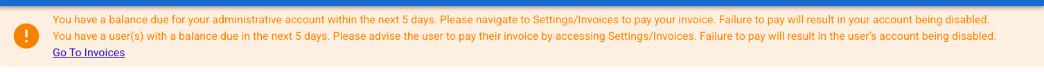 Payment Notification Banner - Vacation Creations Software for Travel Agents Payment Notification Banner