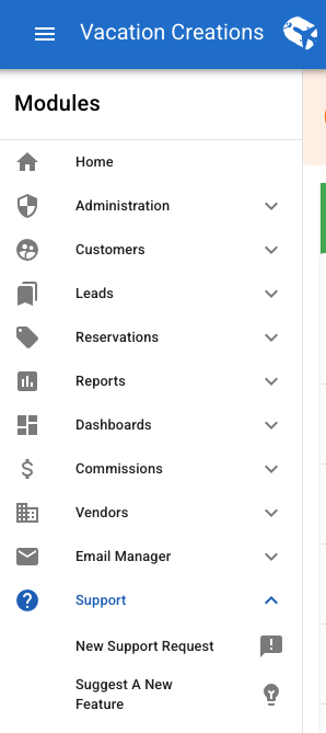VC Support dashboard screenshot