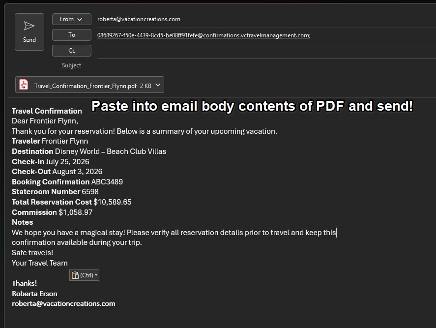 paste in body of email - Vacation Creations Software for Travel Agents paste in body of email