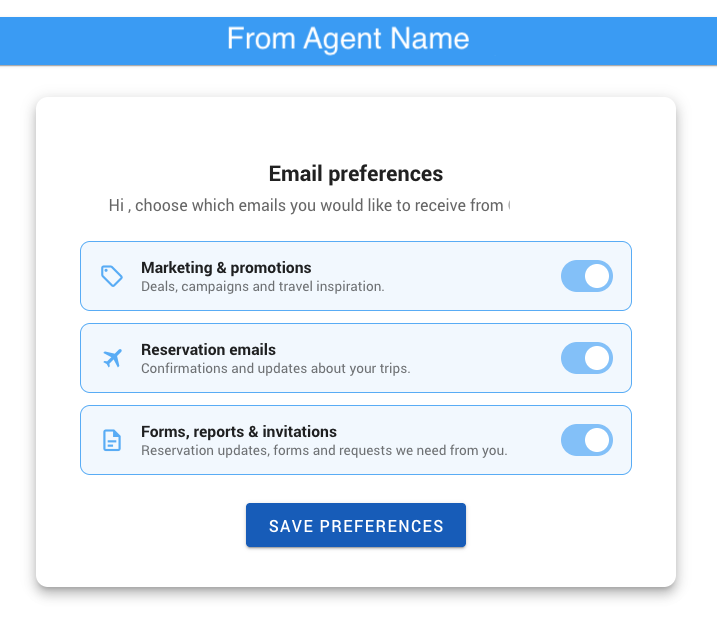Email Preferences Screen - Vacation Creations Software for Travel Agents Email Preferences Screen